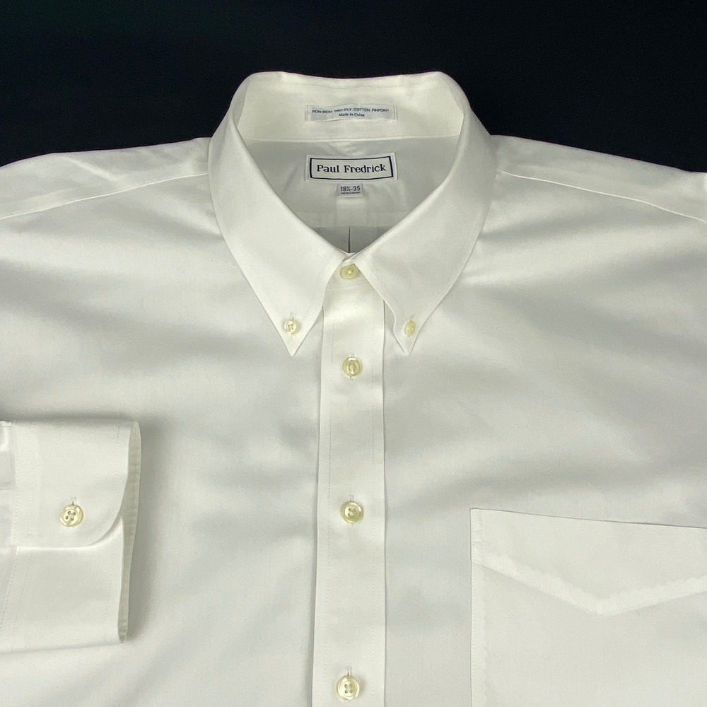 Paul Fredrick White Non-Iron Cotton Pinpoint Dress Shirt 18.5 x 35 Long Sleeve